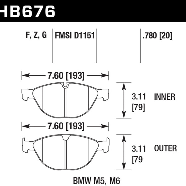 Hawk 06-10 BMW M5/M6 DC60 Front Brake Pads