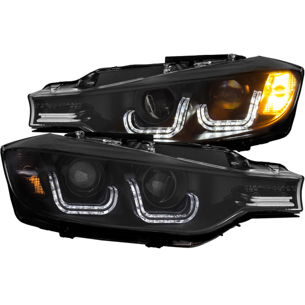 ANZO 2012-2015 BMW 3 Series Projector Headlights w/ U-Bar Black (HID Compatible)
