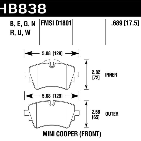 Hawk 14-17 Mini Cooper S HPS 5.0 Front Brake Pads