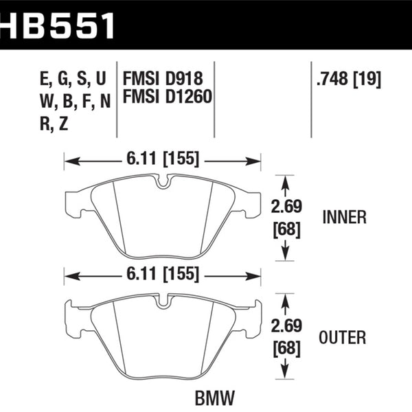 Hawk 07-09 BMW 335d/335i/335xi / 08-09 328i/M3 Performance Ceramic Street Front Brake Pads