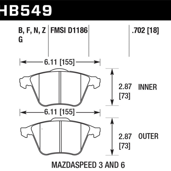 Hawk 07-08 Mazdaspeed3/06-07 Mazdaspeed6 HP+ Street Front Brake Pads