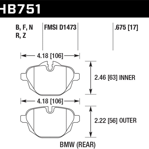 Hawk 2015 BMW 428i Gran Coupe / 11-16 535i / 11-16 X3/X4 HPS Rear Brake Pads