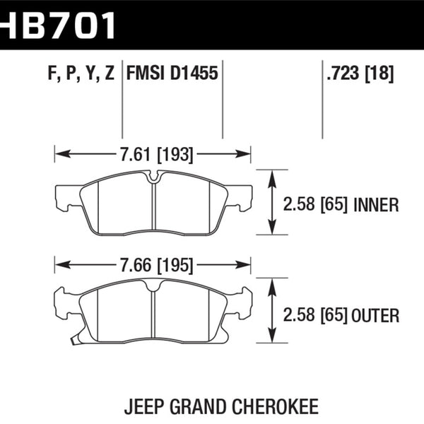 Hawk 11-12 Dodge Durango / 11-12 Jeep Grand Cherokee Perf Ceramic Front Street Brake Pads