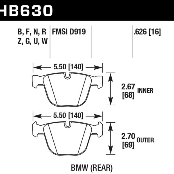 Hawk 04-10 BMW 535i/545i/550i / 04-10 645Ci/650i /02-09 745i/745Li/750  DTC-70 Race Rear Brake Pads