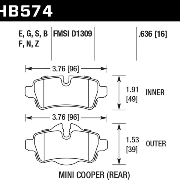 Hawk 07+ Mini Cooper HP+ Street Rear Brake Pads