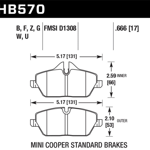 Hawk 08 Mini Cooper D1308 DTC-60 Race Front Brake Pads
